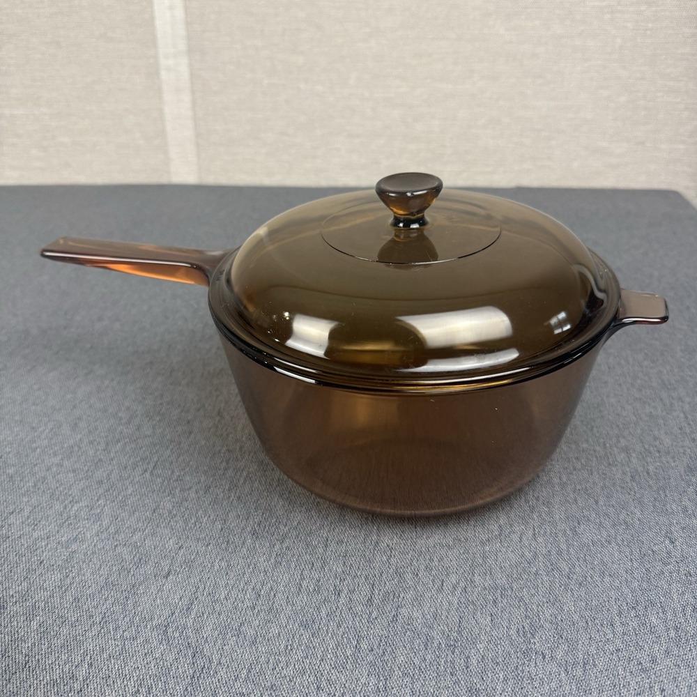 VTG Vision Corning Ware USA 2.5 L Amber Glass Pot Saucepan + Lid
